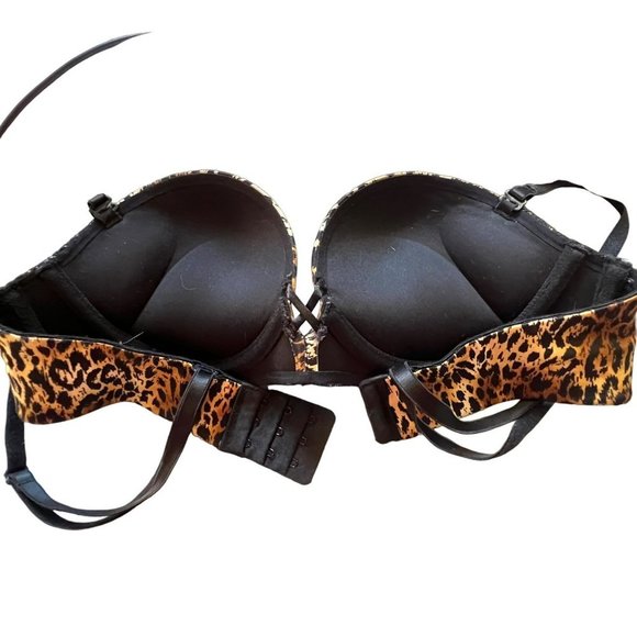 VICTORIA’S SECRET LEOPARD & LACE CONVERTIBLE STRAPLESS MIRACULOUS PADDED BRA SIZ - Picture 11 of 13